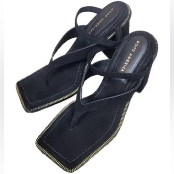 Good American Suede Thong Zipper Block Heel Sandals size 7.5 NEW - Picture 3 of 4
